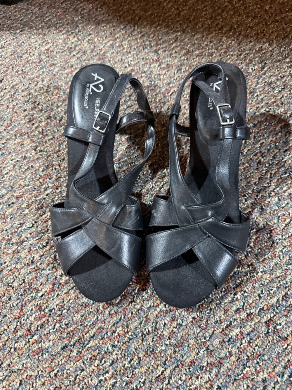 A2 By Aerosoles Black Leather Strappy Slingback Sandals